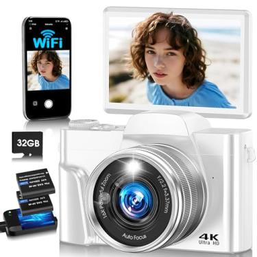 Imagem de Câmera digital 4K para fotografia com WiFi, câmera vlogging de foco automático de 64 MP para YouTube, câmera compacta de viagem com tela flip de 7.6 cm 180° para adolescentes com cartão SD de 32 GB