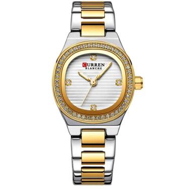 Imagem de Relógio Feminino Casual De Quartzo Com Strass Em Aço Inoxidavel Impermeavel 3atm Branco Dourado