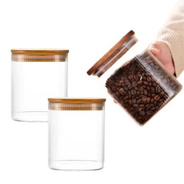 Imagem de Jogo 2 Potes De Vidro Hermético Mantimento Tampa Bambu 700ml - CLICK H