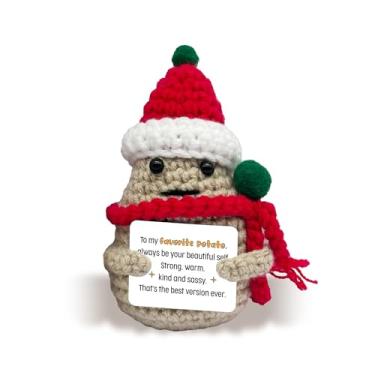 Imagem de Bgohrd Christmas Crochet Potato Gifts, Positive Cute Encouragement Crochet Gifts for Friends, Inspirational Potato with Encouragement Card, Handwoven Knitting Doll for Christmas -C13