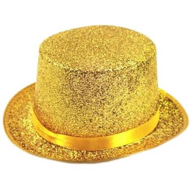 Imagem de Velorique Chapéu de paetê brilhante para homens e mulheres, adulto, mágico, peregrino, teatral, palhaço teatral, fantasia de cosplay para Halloween, baile de máscaras, carnaval (amarelo)