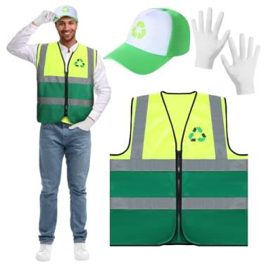 Imagem de Mepase Kit de fantasia de gerenciamento de resíduos de Halloween, 3 peças, acessórios para fantasia de caminhão de lixo, colete de lixo reciclado, luvas para o dia da carreira de Halloween