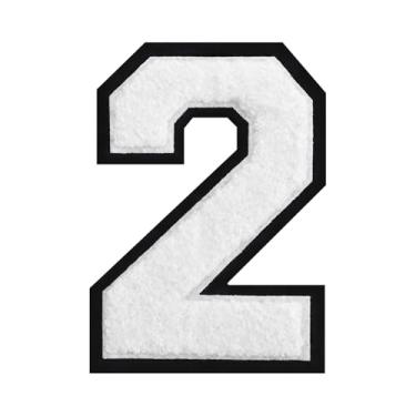 Imagem de 1 peça de patch de número de chenille de ferro branco de 11,4 cm com borda preta – Remendos do alfabeto para roupas, jaquetas, mochilas, chapéus para decoração personalizada, nome personalizado e