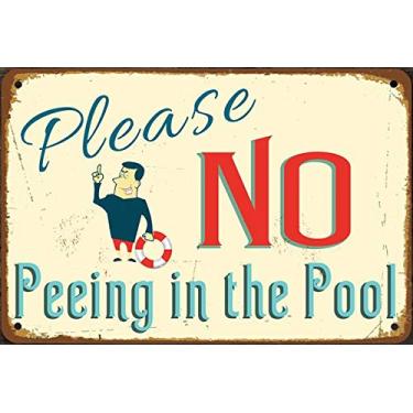 Imagem de Placa de metal vintage Please No Peeing in The Pool 20 x 30 cm, placa para casa, cozinha, beira-mar, piscina, decoração de parede ao ar livre, placa retrô engraçada