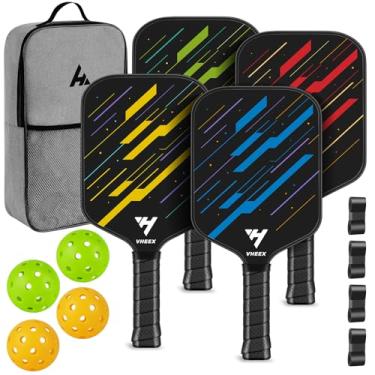 Imagem de VHEEX Conjunto de 4 raquetes de fibra de carbono e fibra de vidro mistas de 16 mm, leve, silencioso, para uso interno e externo, com 4 bolas e bolsa, crianças, adultos, família iniciante