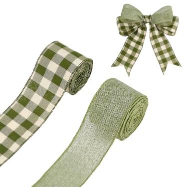 Imagem de letsinstyle 2 rolos de fita com fio de serapilheira verde sálvia, fitas de borda xadrez de búfalo de 10 metros, fitas de tecido de 6 cm para guirlanda de outono, casamento, Natal e decoração de casa