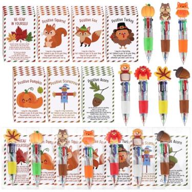 Imagem de Feifeiya 28 conjuntos de canetas de animais de Ação de Graças, presentes de Ação de Graças, canetas esferográficas multicoloridas 4 em 1 com cartão positivo, lembrancinhas de festa de outono para
