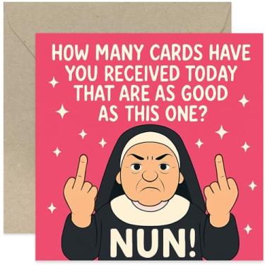 Imagem de Cartões engraçados para mulheres, presente de aniversário para ela, piada rude atrevida de freira, para irmã, mãe, pai, irmão, esposa, marido, tia, colega - quadrado, em branco por dentro com envelope