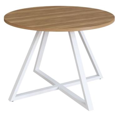 Imagem de Mesa De Jantar Concept Redonda Artesano 110 Cm (largura) Mdp Nogal Sevilha Base Aço Branco