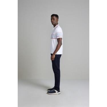 Imagem de Camisa Polo Malha Comfort - Branco / Azul Jeans - HIGHSTIL, Branco, M