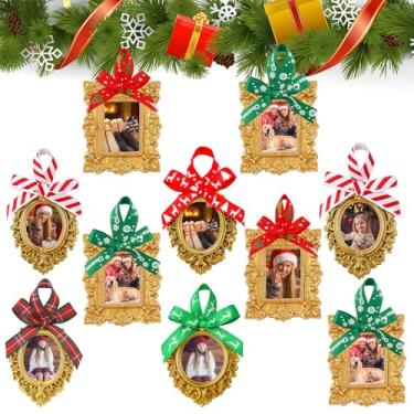 Imagem de Weysat 10 porta-retratos vintage de resina com laços, pequena moldura magnética antiga oval retangular dourada para parede, decoração de festa de Natal, ímãs de geladeira, artesanato faça você mesmo