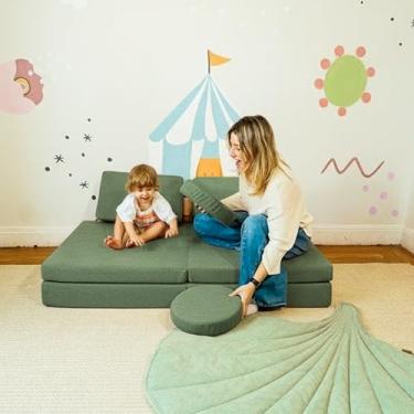 Imagem de Sofá de Brincar Infantil Modular em Tecido Macio e Acolchoado com 5 Módulos 1,72m – Little Duck (Bouclé, Verde Claro)