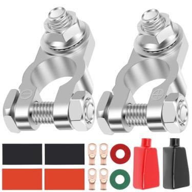 Imagem de LZVXTYM Kit de conector de terminal de bateria, 1 par de terminais marítimos automotivos positivos negativos para uso pesado com 4 peças 2 calibre 0,9 mm terminal de cobre 4 tubos termorretráteis, 2