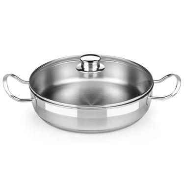 Imagem de BRA Frigideira profissional Cookware com tampa de vidro | Frigideira Profunda profissional de 25,9 cm - 3,2 litros | Frigideira de aço inoxidável | Compatível com todos os fogões | 100% livre de PFOA