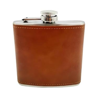 Imagem de Cantil de Bolso 175ml em Aço Inox com Revestimento em Couro – Compacto, Elegante e Antivazamento