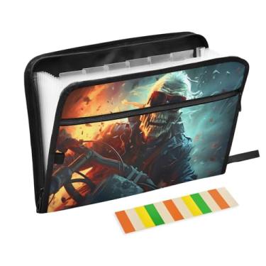 Imagem de CEBUGI Pasta expansível de 13 bolsos, impermeável, sanfonada, organizador de arquivos com etiquetas tamanho A4, organizador de documentos de papel para escola, material de escritório, caveira