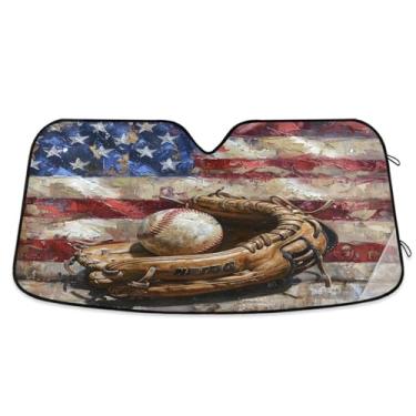 Imagem de CEBUGI Para-brisa para-sol para janela dianteira do carro, para-sol, viseira dobrável para caminhão, SUV, mantenha seu veículo fresco, luva de beisebol e bola