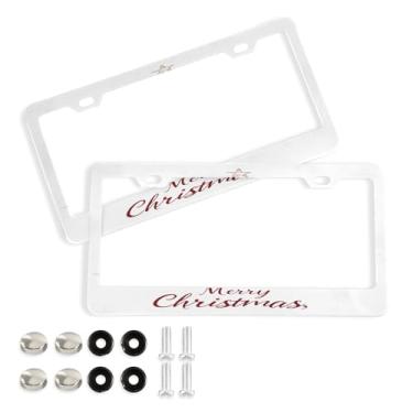Imagem de Wassud Moldura decorativa para placa de carro de alumínio para árvore de Natal fofa, 2 unidades, suporte universal para placa de carro para carros padrão dos EUA