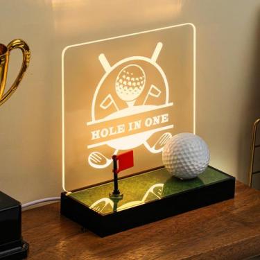 Imagem de Vitrina de bola de golfe Tioncy LED USB com base de madeira 15x6x2cm