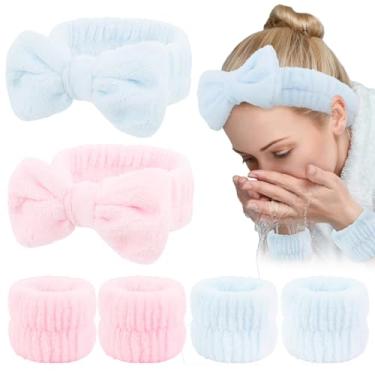 Imagem de WHAVEL Conjunto de 6 peças de faixa de cabeça e pulseiras de spa, faixa de cabelo para lavar o rosto, cuidados com a pele, maquiagem, acessórios de cuidados com a pele, ferramentas para cuidados com a