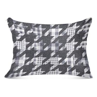 Imagem de Capas de travesseiro de flanela xadrez cinza grande de brim Houndstooth decorativas longas padrão Queen King Size travesseiro bonito macio grande para o corpo, tamanho do corpo, 53 cm x 137 cm