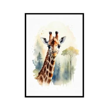 Imagem de Arte de parede de berçário botânico fofo safári floresta nebulosa urso coelho raposa lobo guaxinim cervo girafa zebra tigre aquarela decoração de quarto infantil (SKU7,12x45,7 cm = (30 x 45 cm