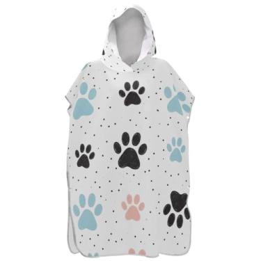 Imagem de Joisal Trocador de roupas para adultos, poncho de surfe, praia, banho, toalhas com capuz, poncho com capuz, estampa de pata de cachorro fofo, pastel