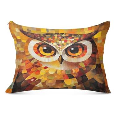 Imagem de Capa de almofada marrom mosaico de coruja abstrata super macia e aconchegante 50,8 x 76,2 cm capa de almofada king size antiestática com zíper