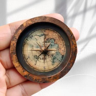 Imagem de Ímã de geladeira vintage bússola vintage design de mapa do mundo rosa -5,8 cm adesivo de geladeira redondo acrílico decoração retrô presente tamanho perfeito para geladeira, armário ou qualquer