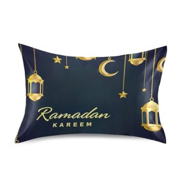 Imagem de Fronhas de cetim fofas refrescantes personalizadas King Queen Standard Pillow Slips Comfort Soft Bed Pillow Queen Size 76.2 cm x 50.8 cm Ramadan Lantern Print Preto