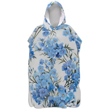 Imagem de Joisal Poncho de surfe para adultos trocador de roupa de praia com capuz toalha de banho absorvente elegante flor azul ponchos femininos com capuz