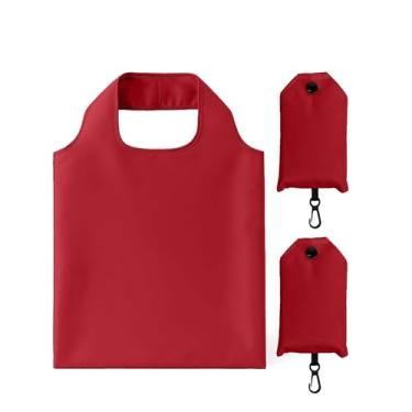 Imagem de Pacote com 2 sacolas de compras dobrável, à prova d'água, reutilizável, bolsa de compras, nylon (vinho vermelho)
