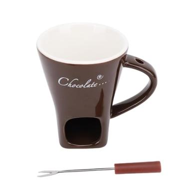 Imagem de HEEPDD Copo de Derretimento de Chocolate Cerâmico Com Garfo, Aquecedor de Velas Elegante para Fondue, Queijo, Manteiga, Máquina de Lavar Louça, Caneca Segura para Sorvete, Lanches de (Café)