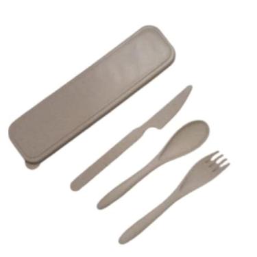 Imagem de Conjunto De Talheres Fibra de Trigo Estojo Colher Garfo Faca Reutilizável - MELLUZ (Mocaccino)