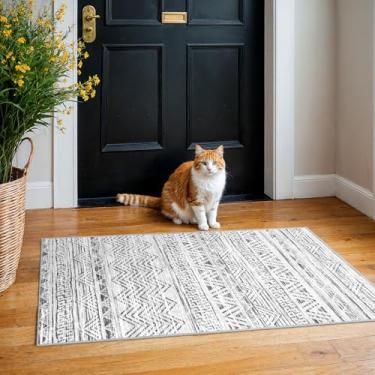 Imagem de Tapete de corredor de entrada lavável 2x4: tapete marroquino para área pequena tapete de porta macio antiderrapante para corredor, pilha baixa, tapete fino resistente a manchas para cozinha, quarto