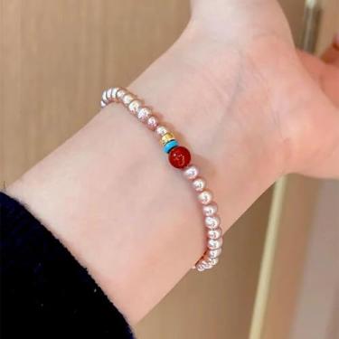 Imagem de Pulseira de pérola rosa com design elástico, pulseiras de cristal curativo, ideal para uso diário, presente de aniversário