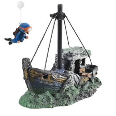 Imagem de Decorações de tanque de peixes, decoração de aquário de naufrágio de resina para tanque, decorações de aquário de navio afundado grande, acessórios para tanque de peixes Betta, esconderijo de peixes