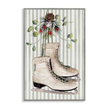 Imagem de Stupell Industries Patins de gelo de inverno em listras cinza emoldurado, arte giclée, design por Cindy Jacobs, 61 x 40 cm