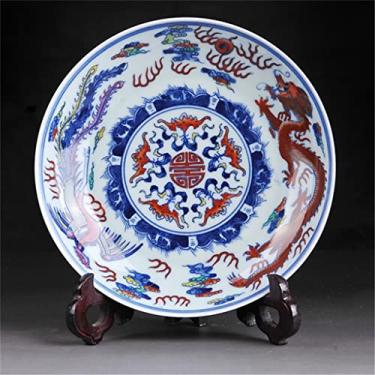 Imagem de Prato de porcelana antiga de porcelana pintada à mão em azul pastel e branco prato de cerâmica para pendurar artesanato