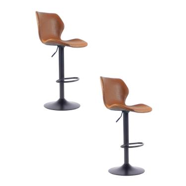 Imagem de Kit 2 Banquetas Alta Giratória com Encosto Couro Bristol Fratini Caramelo