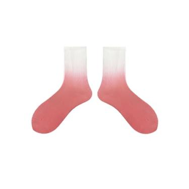 Imagem de Meias de cor gradiente, meias femininas de cano médio, absorção de suor, Vermelho, One Size