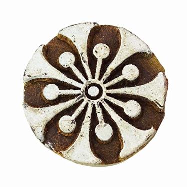 Imagem de Vintage indiano esculpido à mão bloco de madeira tecido colecionável estampa floral, Brown-28, 2.1 Diameter