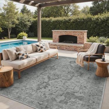 Imagem de GENIMO Tapete para área externa e interna, 20 x 25 cm, impermeável, não cai, fácil de limpar, tapete boho para pátio, sala de estar, varanda, sala de jantar, trailer, deck, quarto, acampamento