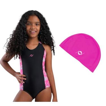Imagem de Kit Maiô Infantil Juvenil Natação Piscina E Touca De Tecido (Preto/Estampa Pink Fada - Touca Pink, 8)