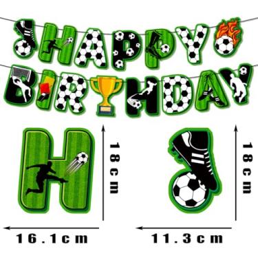 Imagem de Pano de fundo de faixa de feliz aniversário bola de futebol, jogo de gol esportivo, troféu, bandeira, bandeira, galhardete pendurada, adereços para cabine de fotos, suprimentos para festa de