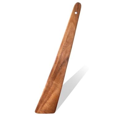 Imagem de Espátula de madeira de 30,5 cm para iniciante de massa fermentada, espátula de madeira de acácia, borda fina para virar, virar, virar bife, utensílio de cozinha multiuso de madeira para virar de ferro