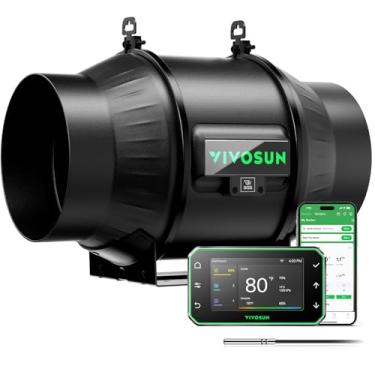 Imagem de VIVOSUN Ventilador de duto em linha T6 de 15 cm e controlador de umidade de temperatura, controle de aplicativo WiFi E42A+ Ventilador de barraca de cultivo AeroZesh e termostato inteligente, exaustor