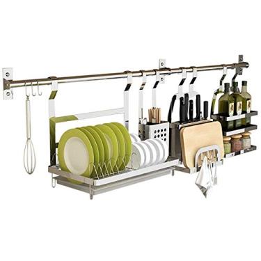 Imagem de U5GAAALPPQ9 Prateleira de cozinha, prateleira de cozinha, escorredor de louça, suporte para temperos montado na parede, aço inoxidável, talheres, armazenamento, ralo, tigela