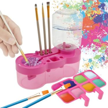 Imagem de MABCIRY Limpador de pincel com ferramenta de circulação de água, bandeja de tinta, enxágue com ralo e suporte de pincel - Estação de pintura para aquarela acrílica (roxo)