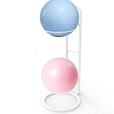 Imagem de ZDJZMGZ Suporte de armazenamento de bola esportiva para armazenamento de bola de ioga na vertical, estabilidade/exercício de metal resistente, 130 cm de altura, garagem interna e externa